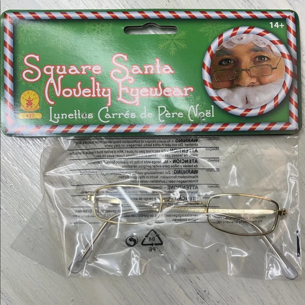 Square Santa Novelty Gold Rim Glasses Lot of 5